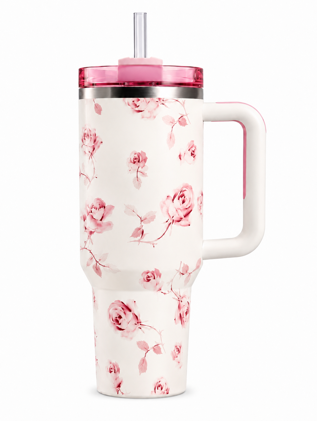 Luxury Pink Rose 40oz Tumbler with Straw