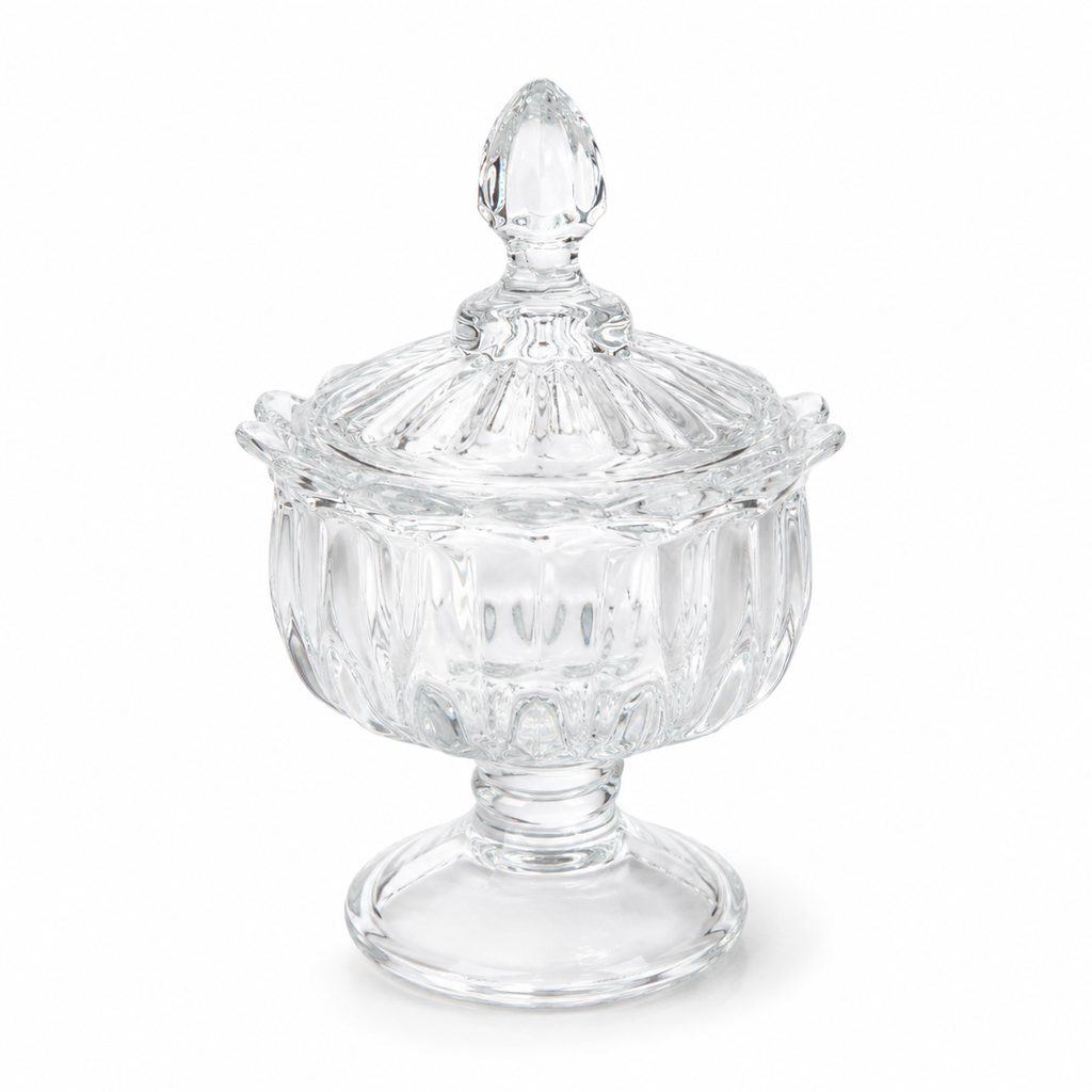 Clear Glass Candy Jar with Lid – Decorative Footed Storage Bowl