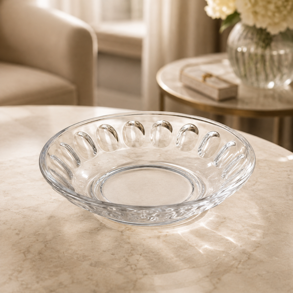 Clear Glass Decorative Serving Bowl – Elegant Floral Design