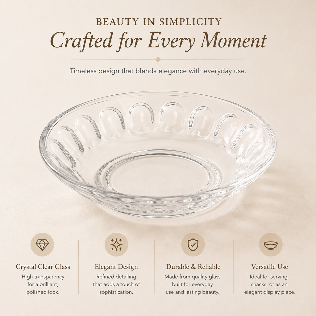 Clear Glass Decorative Serving Bowl – Elegant Floral Design
