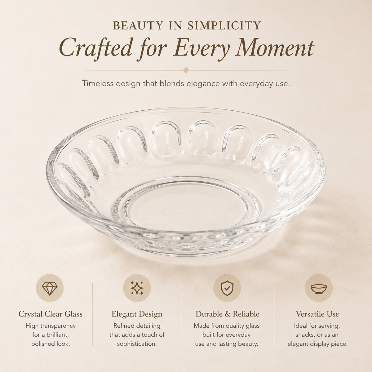 Clear Glass Decorative Serving Bowl – Elegant Floral Design