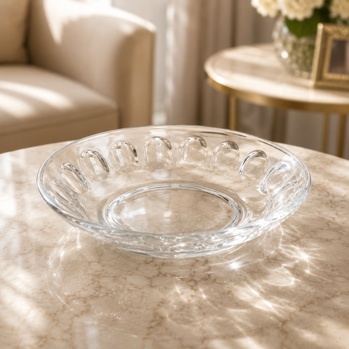Clear Glass Decorative Serving Bowl – Elegant Floral Design