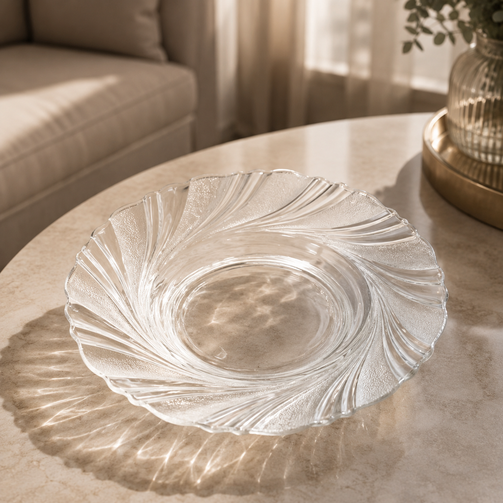 Clear Glass Serving Plate – Elegant Swirl Design Dinner Plate