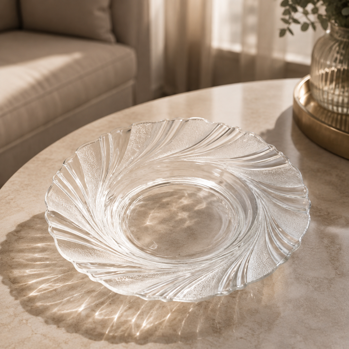 Clear Glass Serving Plate – Elegant Swirl Design Dinner Plate