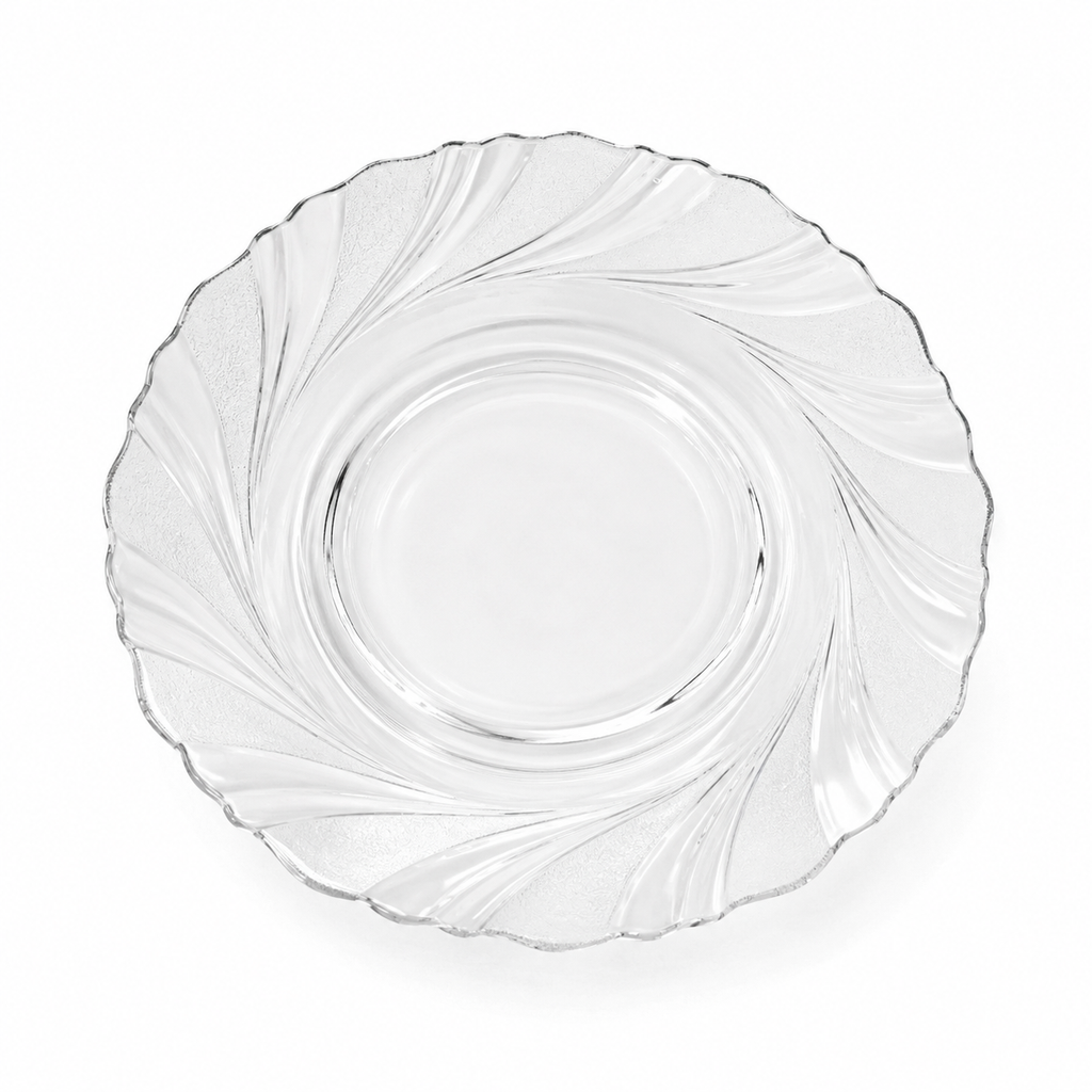 Clear Glass Serving Plate – Elegant Swirl Design Dinner Plate