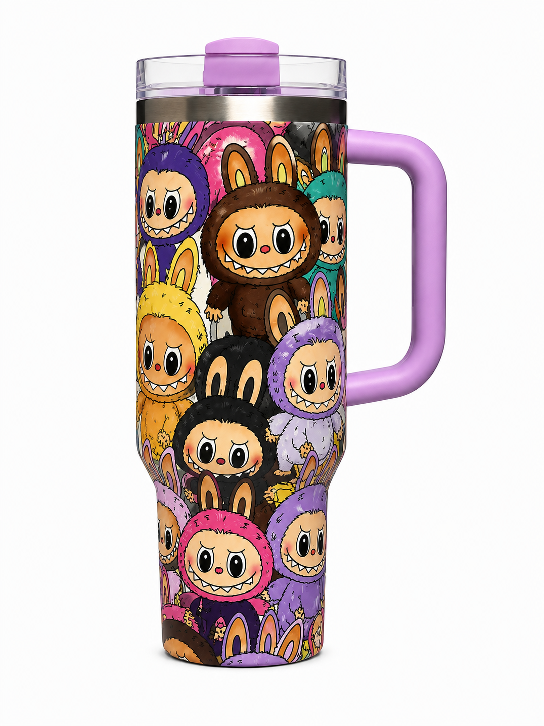 Luxury 40oz Designer Labubu Print Tumbler – Purple