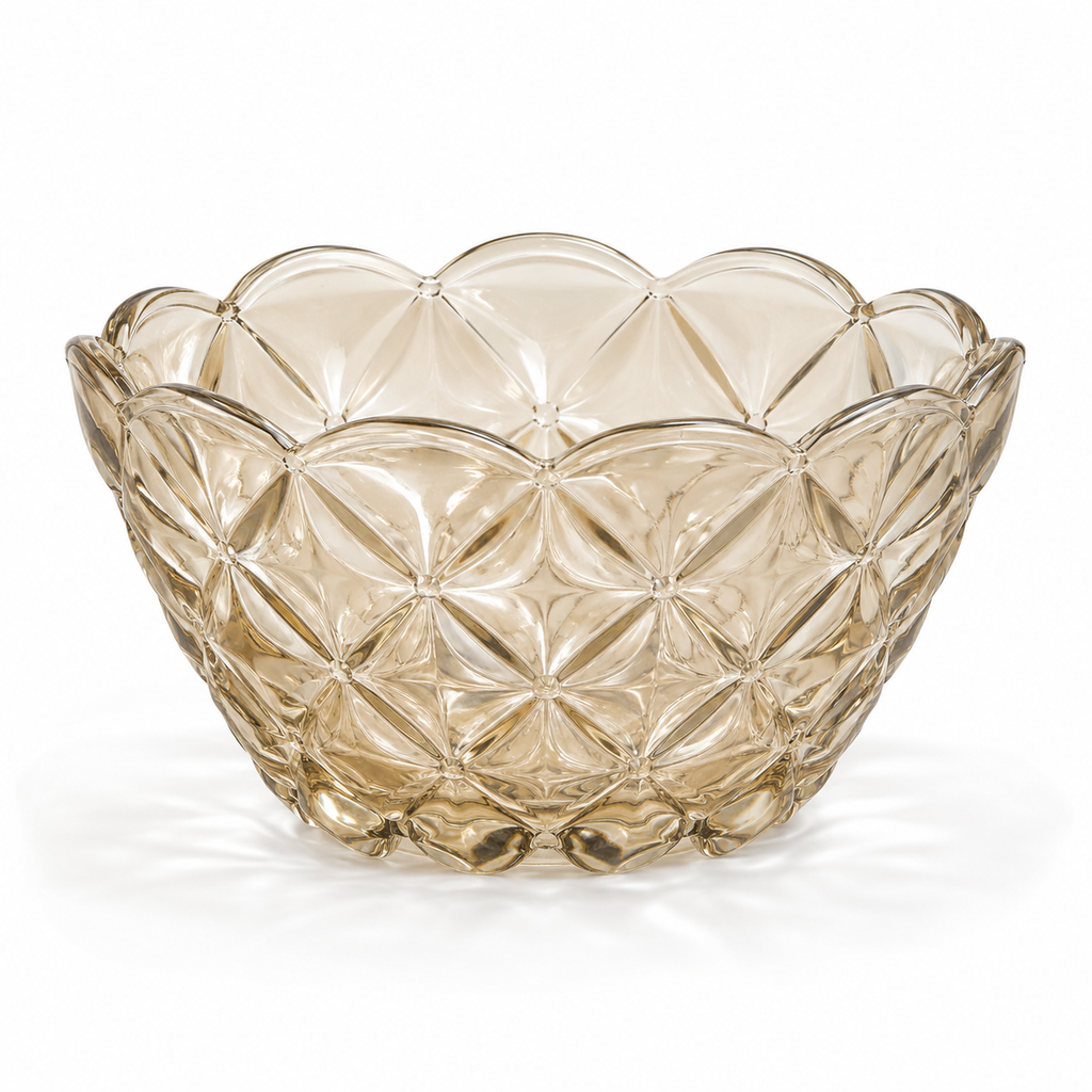 Amber Glass Decorative Bowl – Elegant Floral Serving Bowl