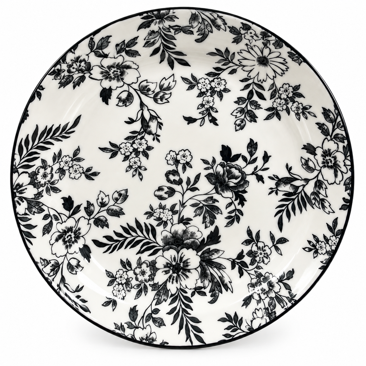 Elegant Black & White Floral Porcelain Plate Set – Timeless Botanical Tableware