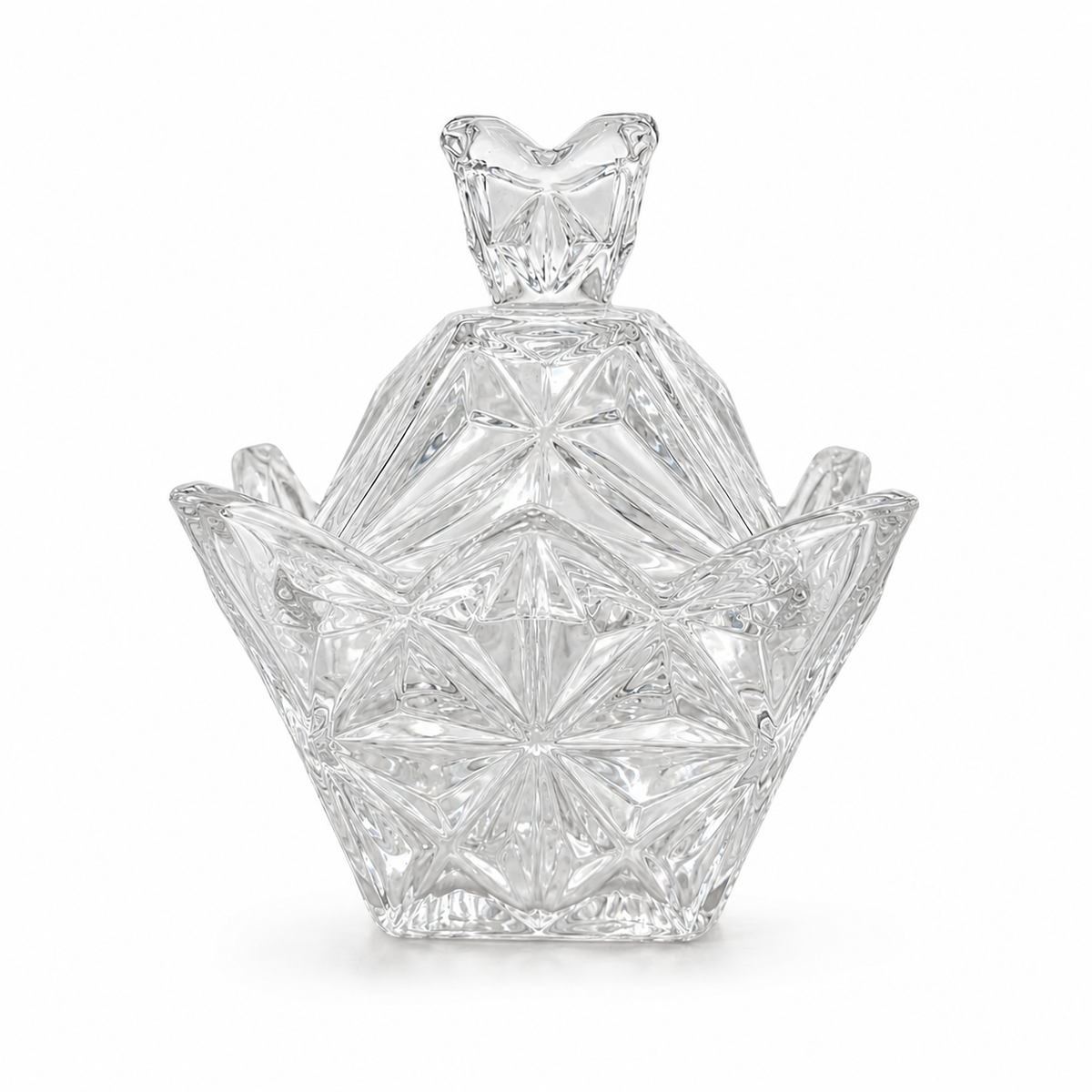 Clear Crystal Glass Decorative Bowl with Lid – Elegant Design