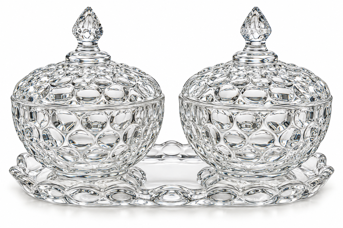 Luxury Crystal Candy & Serving Bowl Set with Ornate Tray – Elegant Tabletop Collection