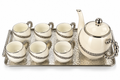 Luxury Porcelain Tea Set with Silver Detailing & Serving Tray