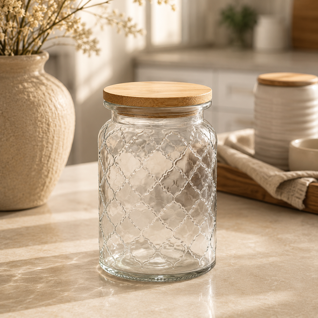 Clear Glass Storage Jar with Bamboo Lid – Decorative Container