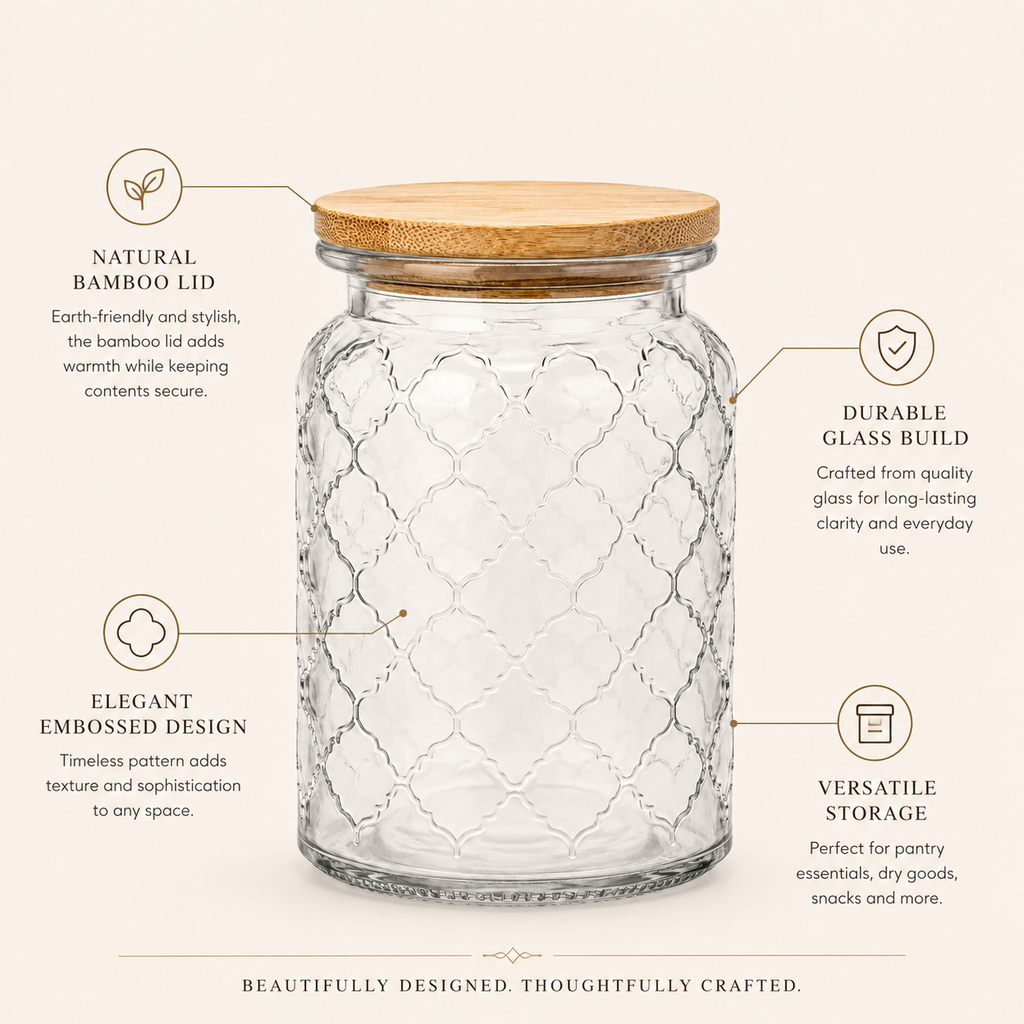 Clear Glass Storage Jar with Bamboo Lid – Decorative Container
