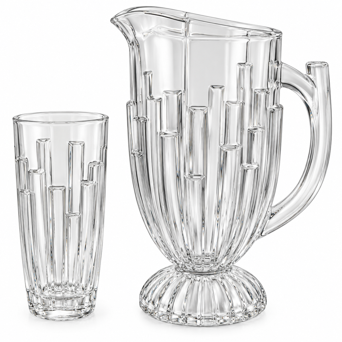 Crystal Glass Pitcher & Tumbler Set – Elegant Ribbed Drinkware Collection