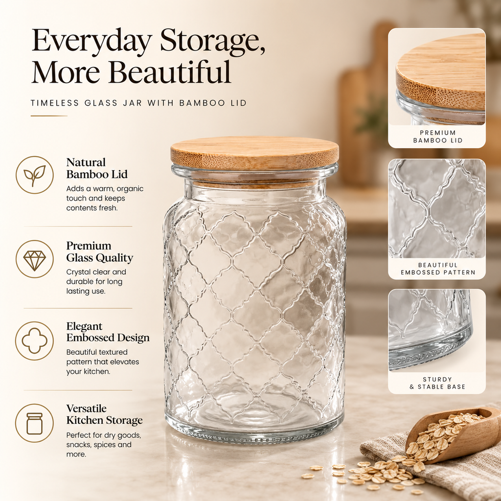Clear Glass Storage Jar with Bamboo Lid – Decorative Container