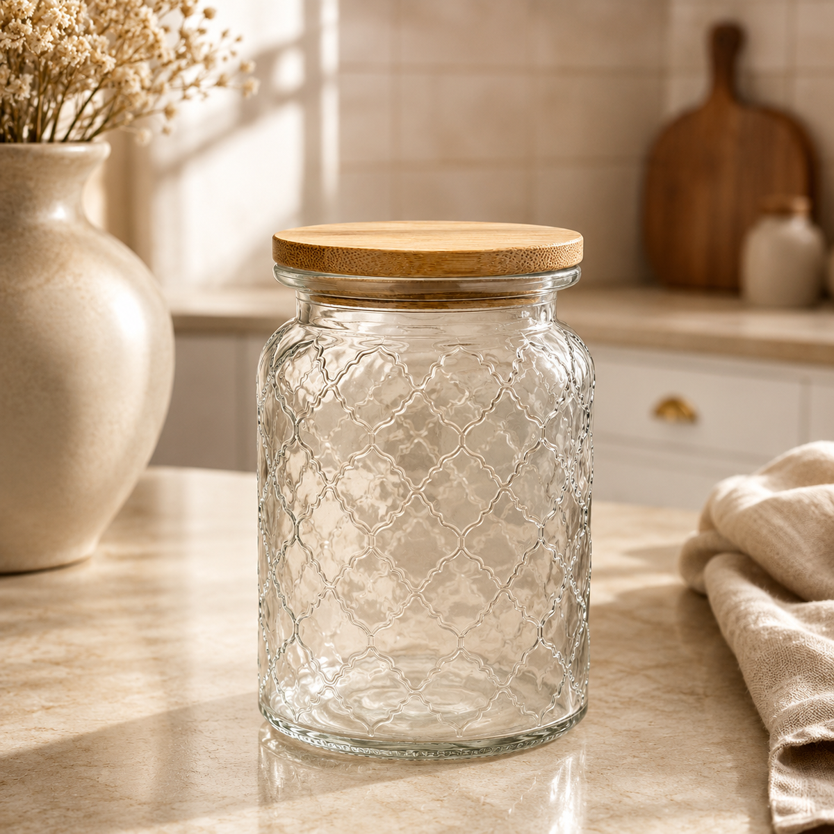 Clear Glass Storage Jar with Bamboo Lid – Decorative Container