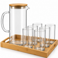 Luxury Glass Pitcher & Set with Bamboo Serving Tray