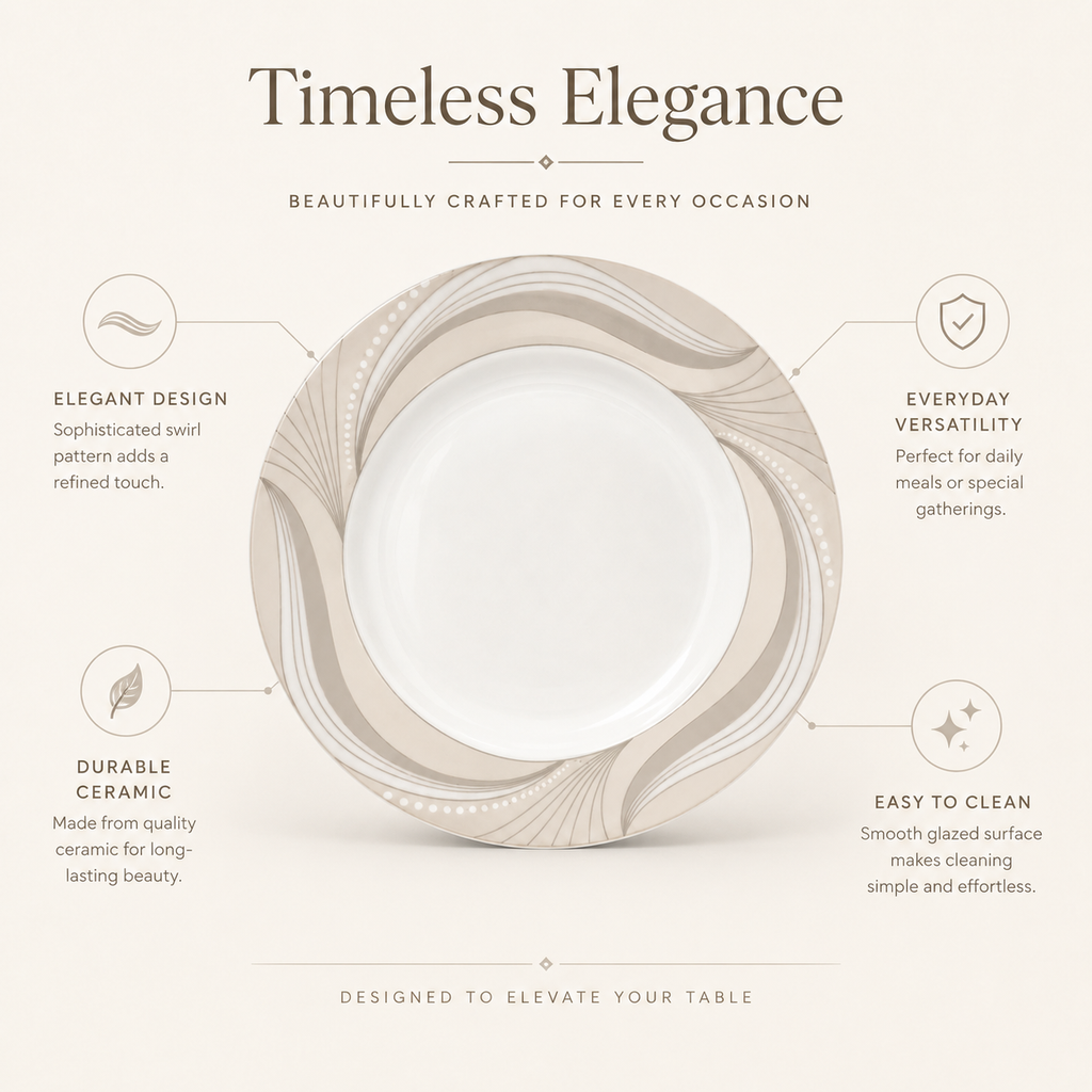 Elegant Ceramic Dinner Plate with Beige Wave Design