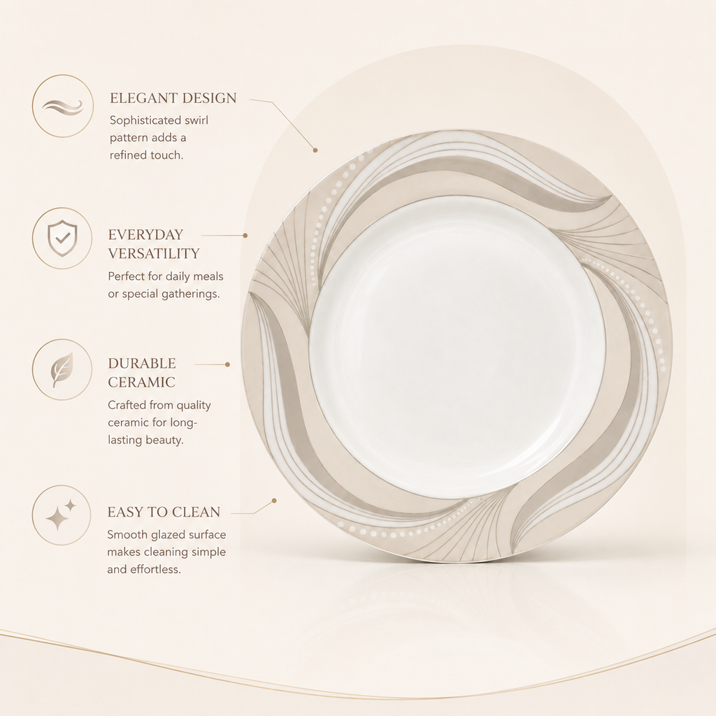 Elegant Ceramic Dinner Plate with Beige Wave Design