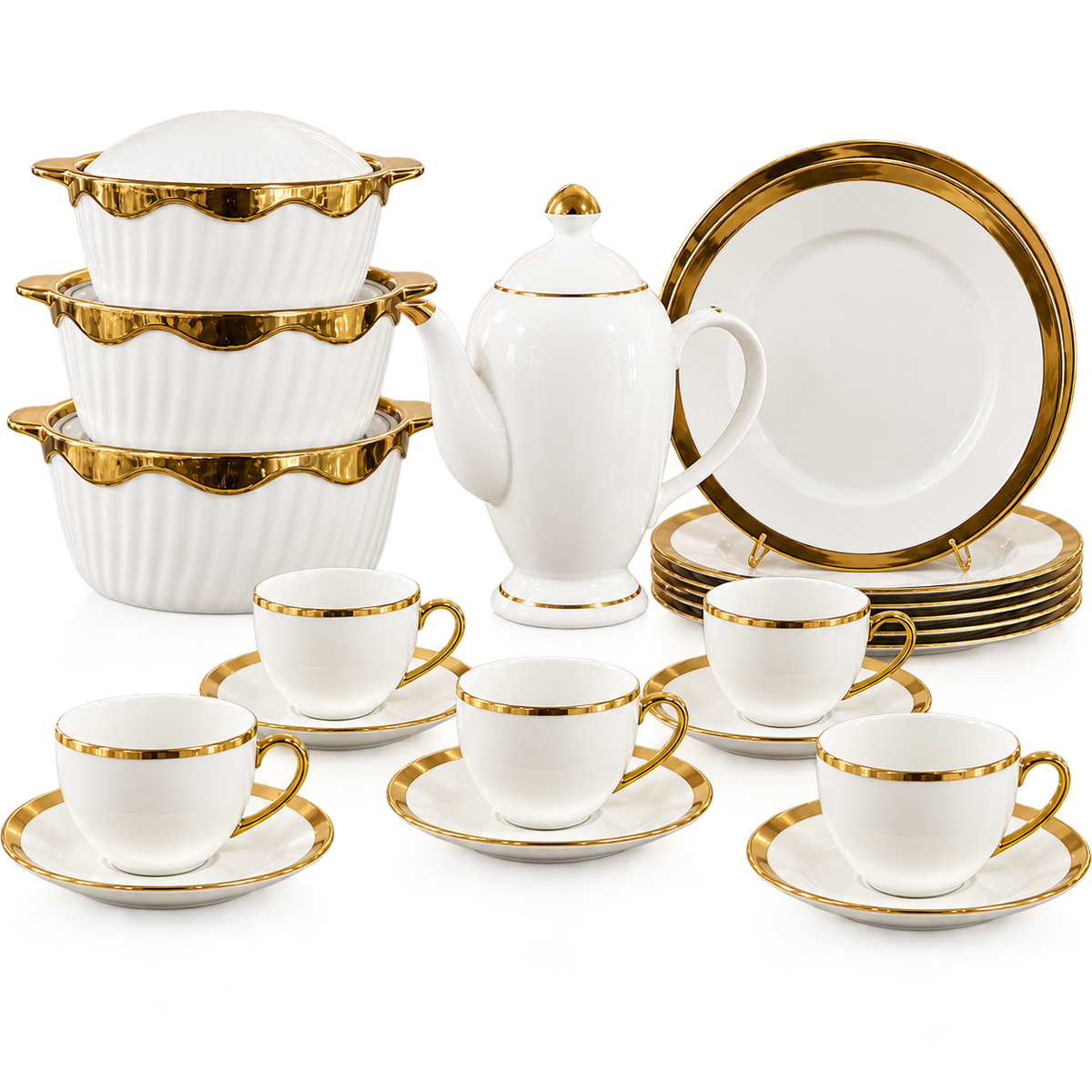 Luxury White & Gold Porcelain Tea & Dining Set – Elegant Tableware Collection