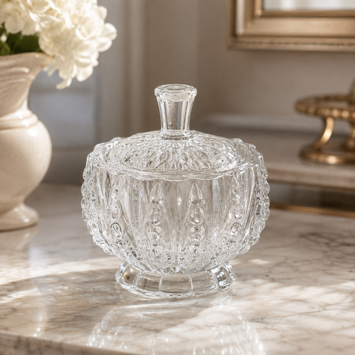 Crystal Glass Decorative Storage Jar with Lid