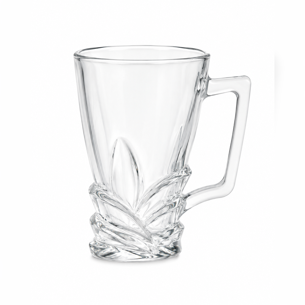 Elegant Crystal Glass Mug with Decorative Leaf Base