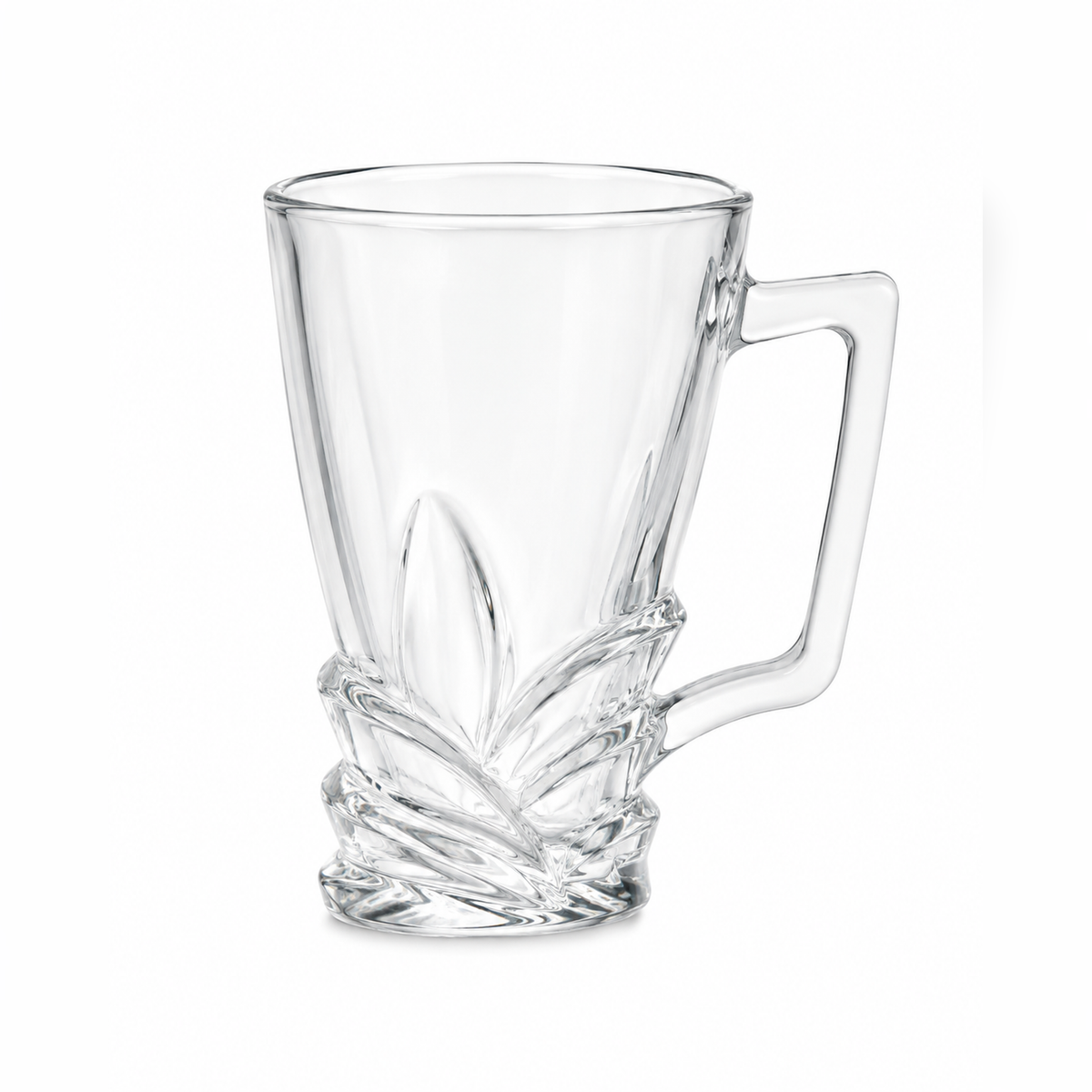 Elegant Crystal Glass Mug with Decorative Leaf Base