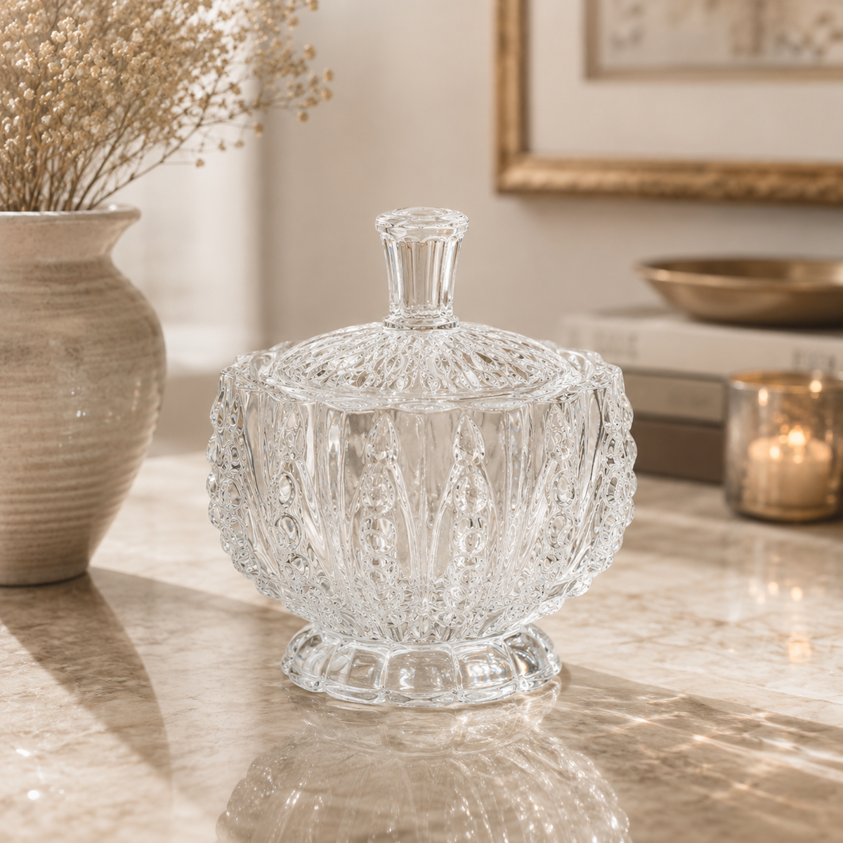 Crystal Glass Decorative Storage Jar with Lid