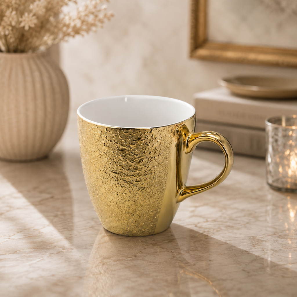 Gold Ceramic Coffee Mug with Metallic Finish – Elegant Tea Cup