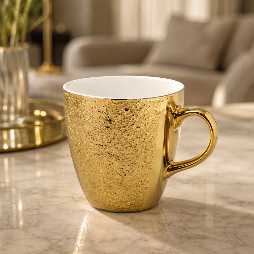 Gold Ceramic Coffee Mug with Metallic Finish – Elegant Tea Cup